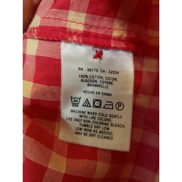 Holding Horses Women Sz 8 Flannel Shirt Red Plaid Button Roll Tab Sleeve Ruffles - Picture 8 of 8